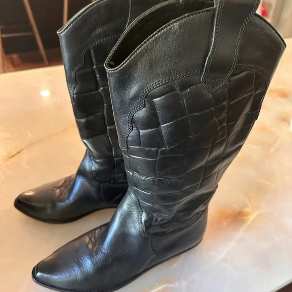 - white mountain black leather cowgirl boots - Picture 1 of 7
